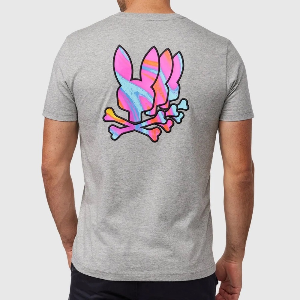 PSYCHO BUNNY Menβs Grey Graphic T-shirt Tee Bunny Pima Cotton Size Medium 5